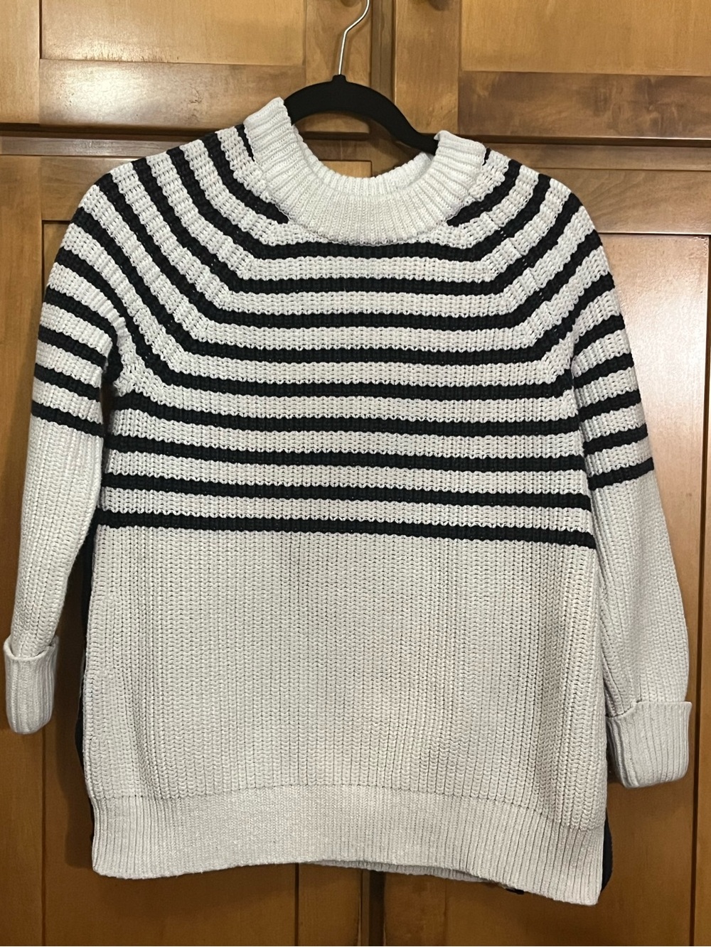 Kate Spade Live Colorfully Black White Striped Knit Sweater S Side Zip